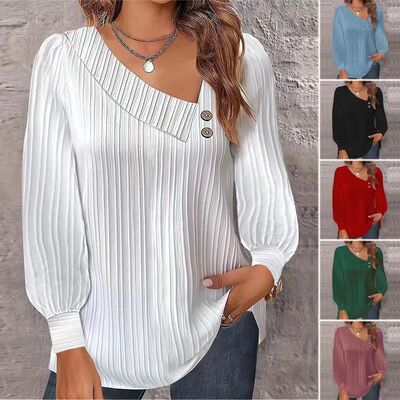 2024 Spring/Summer New Simple V-neck T-shirt Women's Solid C