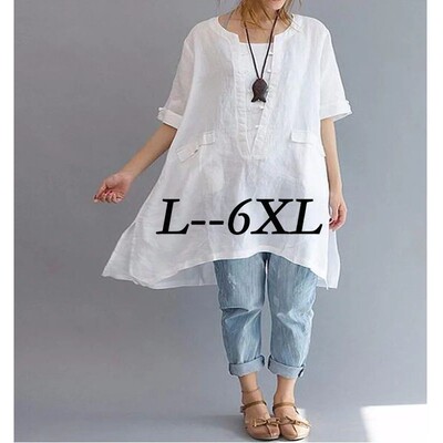Tunic Plus Size 6XL Summer White Women Blouse Shirt 2024 Fem