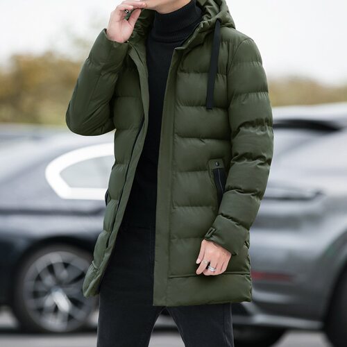 Mid-length Thickened Cotton Jacket For Men, Casual Hooded Lo
