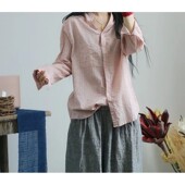 Blouse Color Loose Women Ladies Solid Shirts Flax Linen Thin