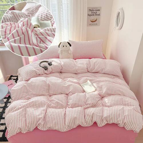 Stripe Style Duvet ver Pillowcase with Bedsheet Soft Bed Lin