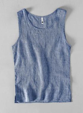L886 Casual Linen Solid Color Sleeveless Vest For Men, Loose