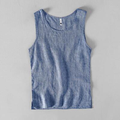 L886 Casual Linen Solid Color Sleeveless Vest For Men, Loose