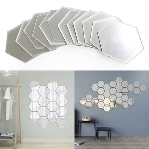 12PCs/Set DIY 3D Mirror Wall Sticker Hexagon Home Decor Mirr