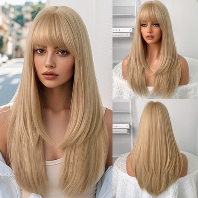 Rice Blonde Long Hair Ladies Straight Hair Level Full Hair C