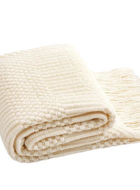 Inyahome Cream White Textured Knitted Throw Blankets with Ta