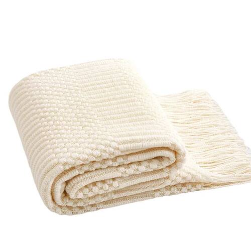 Inyahome Cream White Textured Knitted Throw Blankets with Ta