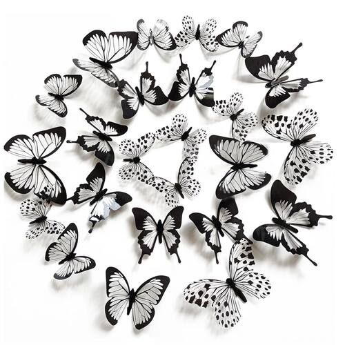 24 Pcs/Set Black White 3D Butterfly Wall Stickers Wedding De