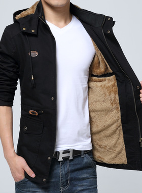 Men's Men's Velvet Business Windbreaker Large Size Mid-lengt