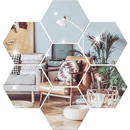 6/12pcs 3D Mirror Wall Sticker Hexagon Decal Home Decor DIY