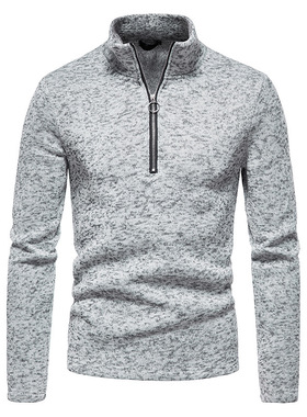 Men's Sweatshirt Placket Zipper Design Solid Color Turtlenec