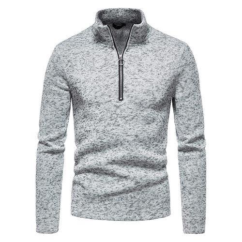 Men's Sweatshirt Placket Zipper Design Solid Color Turtlenec