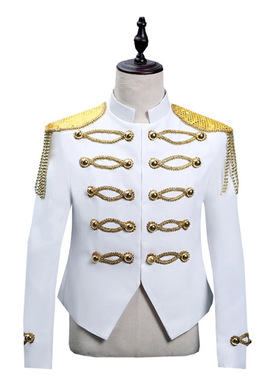 Studio Men's Clothing Host Stage White Gold Tassel Performan