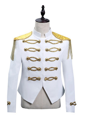 Studio Men's Clothing Host Stage White Gold Tassel Performan
