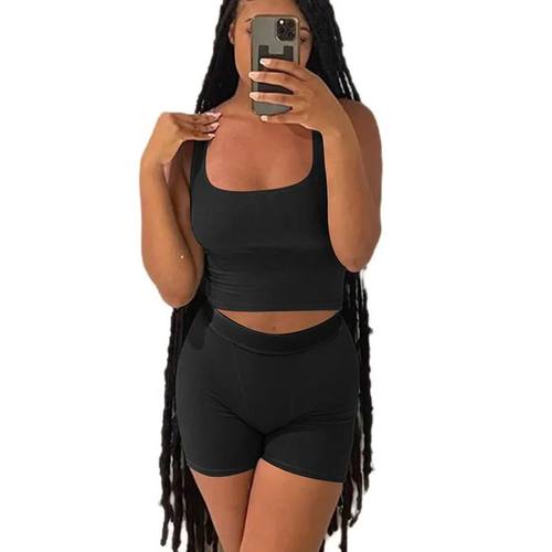 Casual Workout Sets 2 Piece Outfits for Women Ribbed Crop Ta