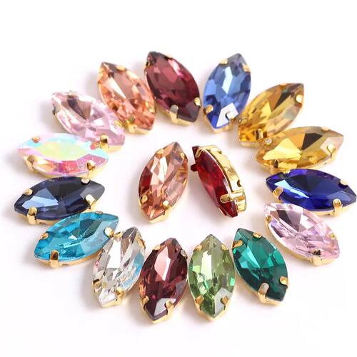 Horse Eye Colorful Sew On Rhinestones With Gold Claw Glass C
