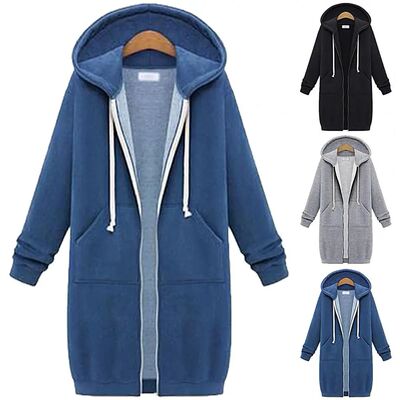 Solid Color Side Pockets Jacket Hoodie Long Sleeve Zipper Cl