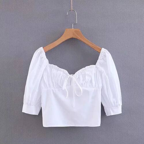 Short Puff Sleeve Top Shirt Women V Collar Spring Summer Pur