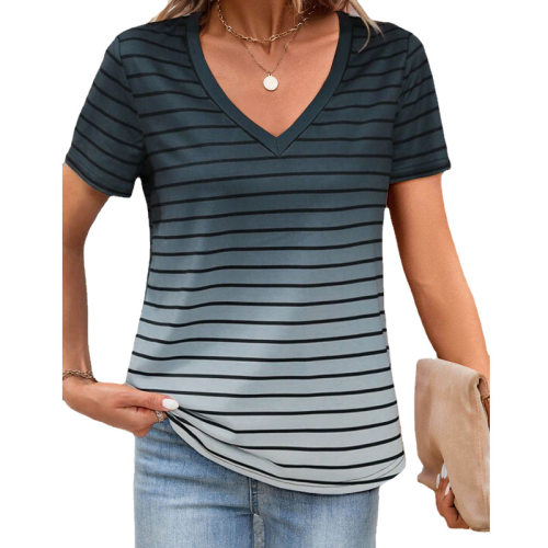 Independent Station 2024 Women's Striped Printed Short Sleev