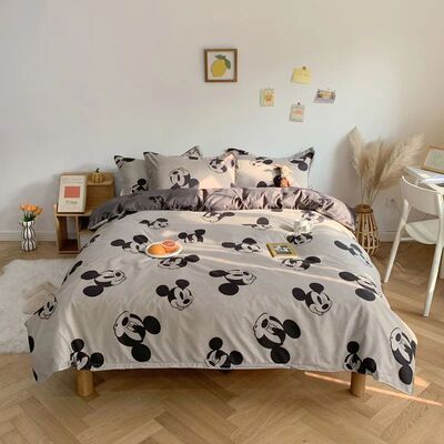Mickey Mouse Bedding Set Kid Single Double King Size Flat Sh