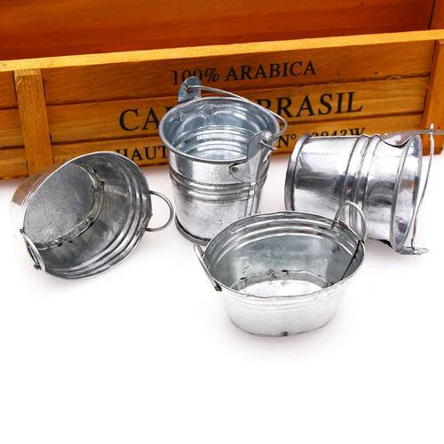 Mini Metal Bucket Miniature Toy Doll Food Kitchen Living Roo