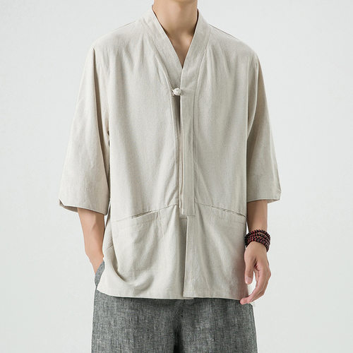 2024 Chinese Style Men's Shirt Tang Coat Button Retro Plus S