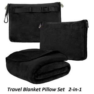 Travel Blanket and Pillow,Clip On Buckle, Warm Soft Fleece 2