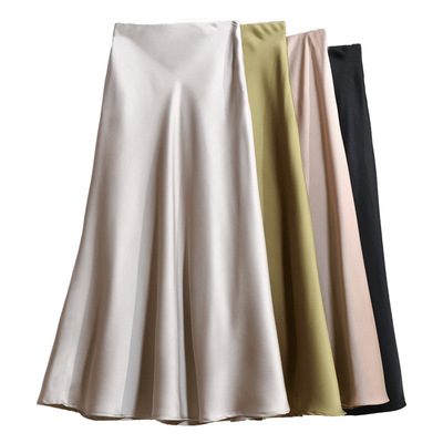 High-end Temperament Champagne Satin A-line Skirt Women's 20