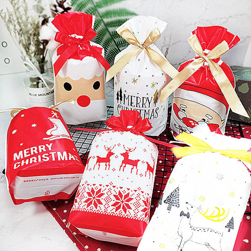3/10pcs santa gift bag candy bag snowflake crisp drawstring