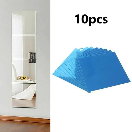 10Pcs 10CM Square Mirror Glass Tile Wall Stickers Decal Mosa