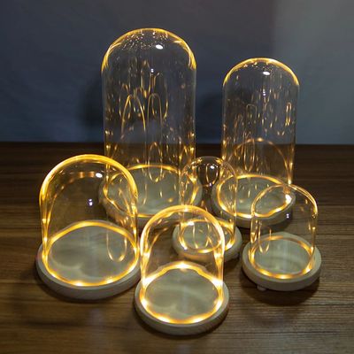 Glass Dome Wooden Base With LED Light Birthday Gift Bedroom