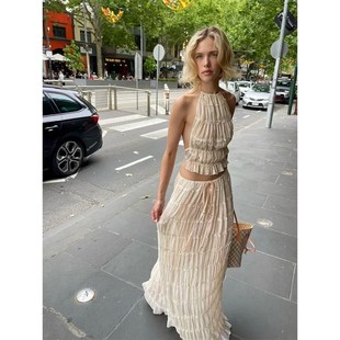 Set Women Sexy Fashion Backless Skirt Sleeveless Croppe Long