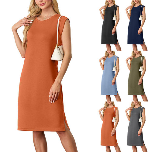 2025 Solid lor Casual Loose Pocket Dress For Women Long Skir