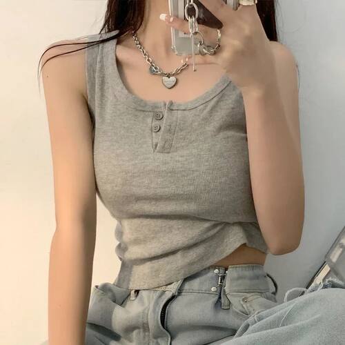 Sexy Tank Top for Women Solid Sleeveless Ribbed Knit Vest To