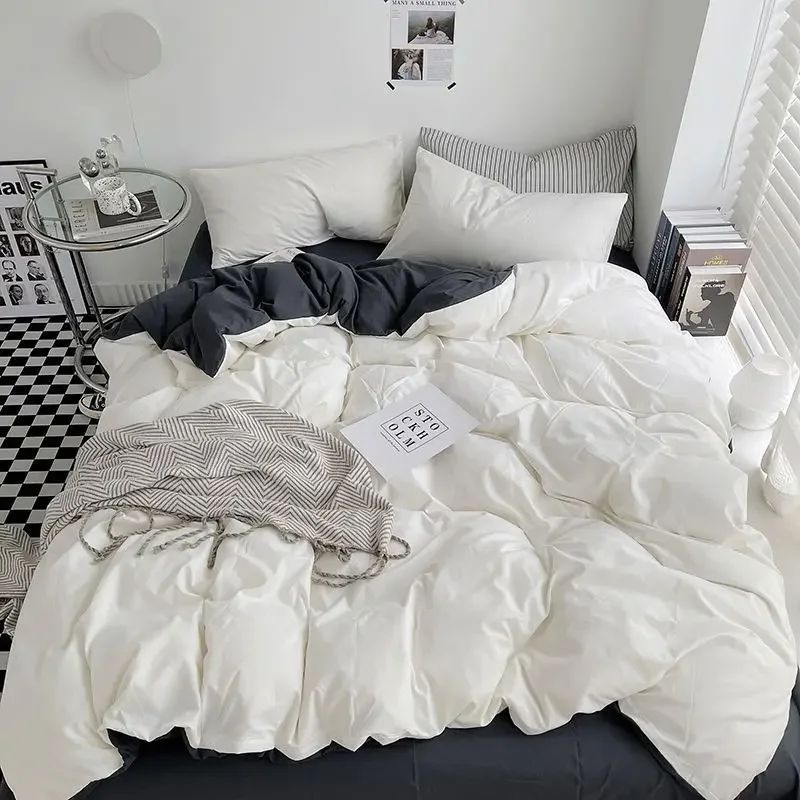 Bedding Set Queen King Size Home Textile Solid Color Duvet v