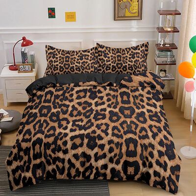 Leopard Print King Queen Duvet ver Brown Cheetah Skin Patter