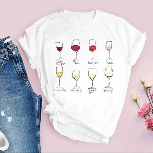 Women Tshirt ops variety of wine Print Fashion rend Lady T s