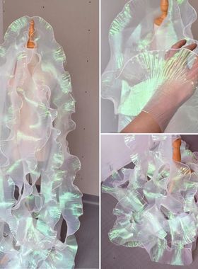 1 Yard Mermaid Pleated Flower Lace Magic Color Laser Gradien