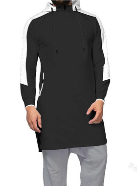 2024 Men's Round Neck Color Block Hooded Slit Top Fashionabl