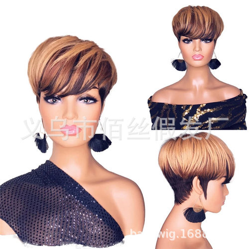Female Synthetic Hair Golden Brown Mixed lor Oblique B Short
