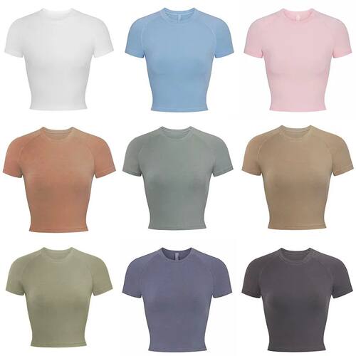 Elegant Lady Soild Color T-shirt Vintage Casual Crop ops Wom