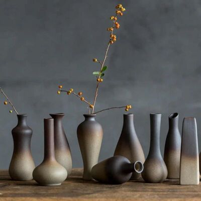 Chinese Retro Zen Vase for Tabletop Decoration, Ceramic Flow