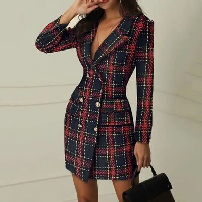 Plaid Coat For Office Lady New Autumn Fashion Women Clothes