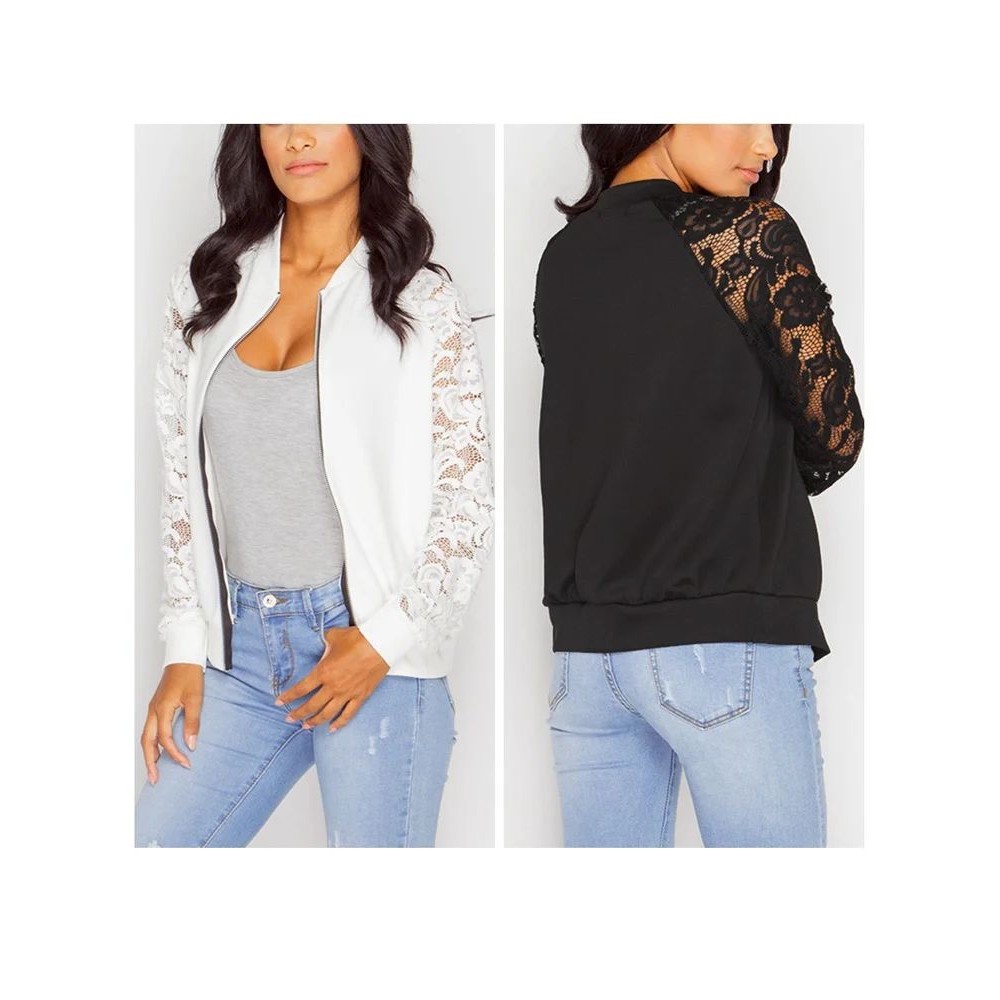 Women's Solid Casual Outwear Lace Long Sleeve Jacket Spring
