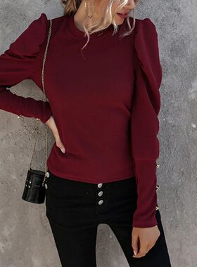 Autumn Winter Casual Slim Top And Blouse Women Solid O-Neck