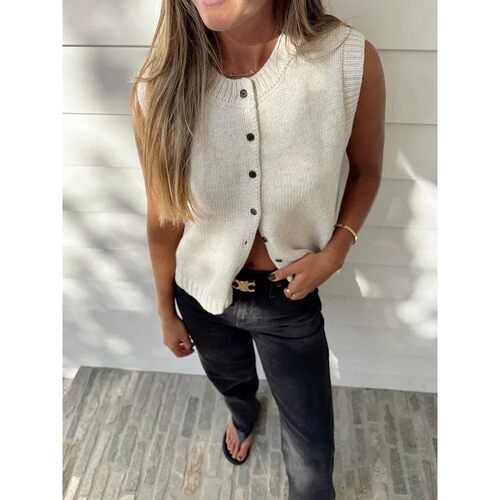 Knitted Vests Top For Women Casual Single-Breasted Knitwear