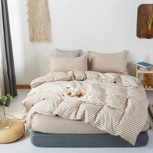 Brown plaid Duvet ver 220x240 Pillowcase 3Pcs,Bedding Set,15
