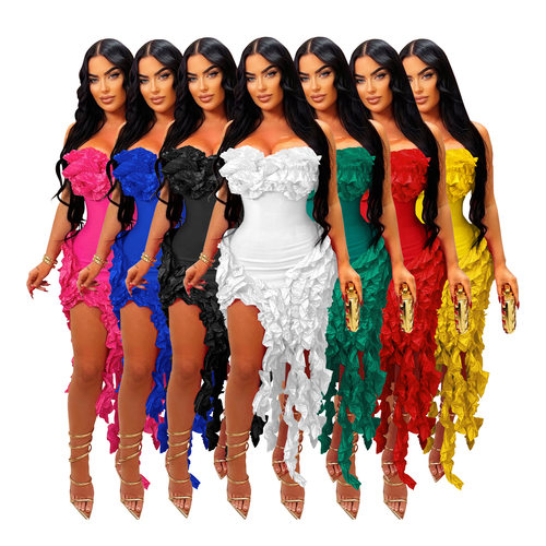 Al262 Independent Women's Ear Edge Dress Sexy Tube Top Dress
