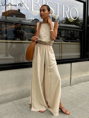 Mnealways18 Cotton Linen Khaki Pants Sets Vacation Summer Sl