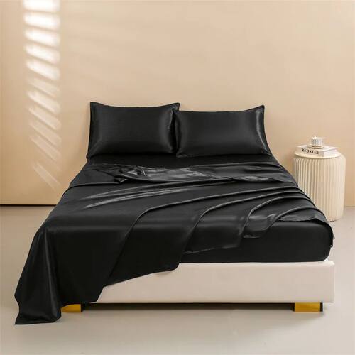 Satin Bed Sheets, Queen Size Sheets Set, 4 Pcs Silky Bedding